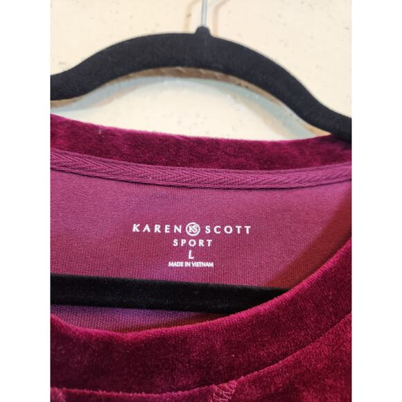 Karen Scott Women's Burgundy Sport Velour Crew Neck Pullover‎ Sweatshirt Size L - Picture 3 of 7